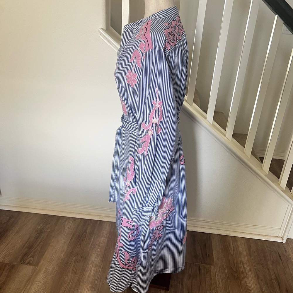 Tory Burch Blue and Pink Striped Midi Dress - Picture 3 of 16